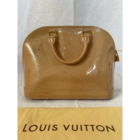 Authentic Louis Vuitton Beige Florentine Monogram Vernis Alma GM Bag Zip - Picture 6 of 12